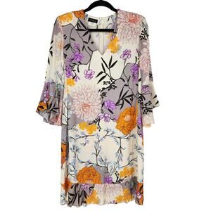 Les Copains Women's Multicolor Floral 3/4 Flutter Sleeve Dress Size 40/Small